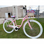 Retro bicykel Lavida  28" 3-prevodový Rúžový - biele kolesá 